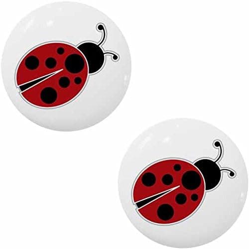 Set of 2 Red Ladybug with Grey Outline Ceramic Cabinet Drawer Knobs