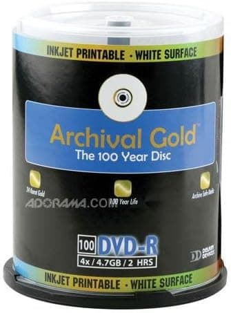 Delkin DDVD-R-I/100 Spin 8X 100 Year Life Span Archival Gold Inkjet DVD-R (100 Pack Spindle)