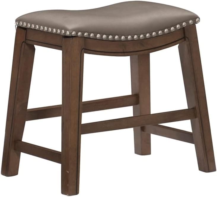 Pemberly Row 20" Transitional Faux Leather Saddle Dining Stool in Gray