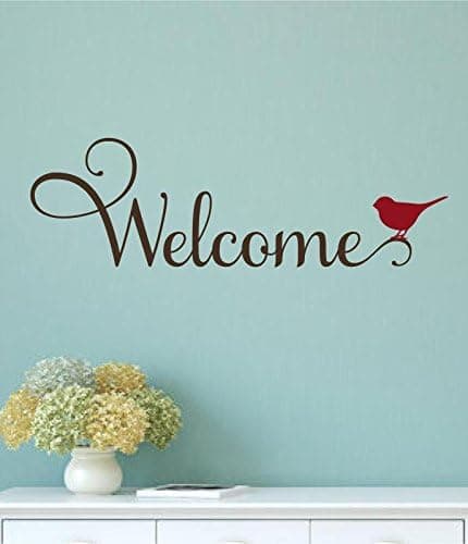 Enchantingly Elegant hm1062 Welcome Bird Vinyl Decal Wall Decor Words Lettering Door Sticker 28x9, 28" X 9"