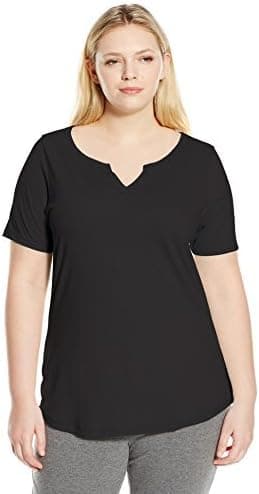 Just My Size Women's Plus-Size Solid Split Neck Shirttail Hem Tee