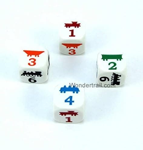 WKP06572E4 Train Dice D6 White Opaque Trains 18mm (23/32in) Set of 4 Dice Koplow Game