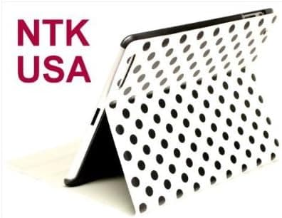 NTK Premium Dalmation Series iPad 2 Plaid Polka Dots Pattern Folio Leather Smart Cover Case Tartan Style with Inner Hard Armor Case/Base (White/Black)