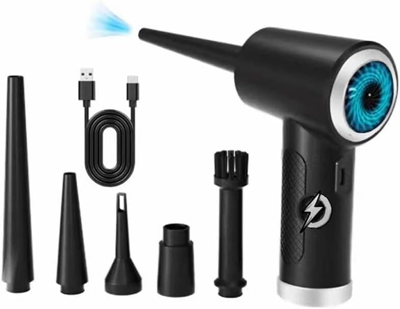 LIRUGUO Electric Compressed Air Dust Collector, Super Powerful Three-Speed Electric Blower to 51000RPM,Fast Charging to 6000mAh , Replaces Canned Air for Computer Keyboard Car Cleaning (Silver Black)…