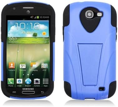 Dual Layer Plastic Silicone Blue On Black Hard Cover Snap On Case W/ Y Kickstand For Samsung Galaxy Express I437 (Accessorys4Less)
