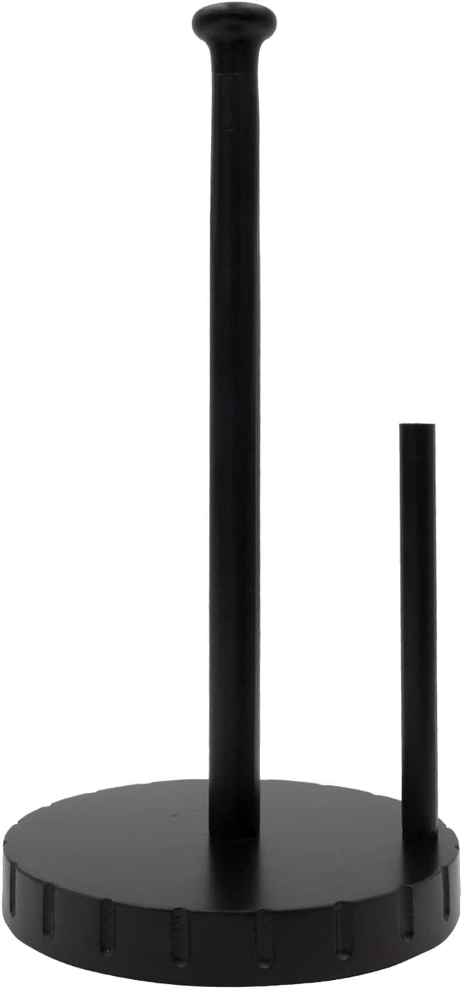 Karisky Paper Towel Holder Countertop, Wood Modern Farmhouse Standing Paper Towel Holder with Non-Slip Base, One Hand Operation Roll Dispenser for Kitchen Organization and Storage, Black