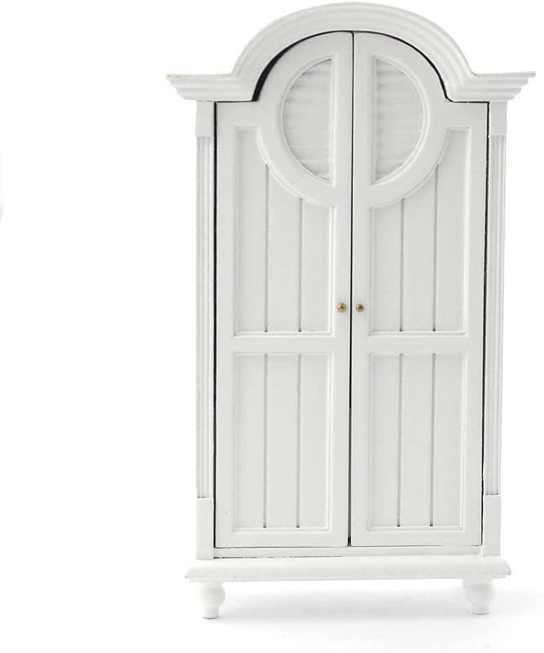 Dolls House Modern White Mirror Door Wardrobe Miniature 1:12 Bedroom Furniture