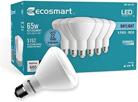 (12-Bulbs) EcoSmart 65-Watt Equivalent BR30 Dimmable LED Light Bulb, Daylight