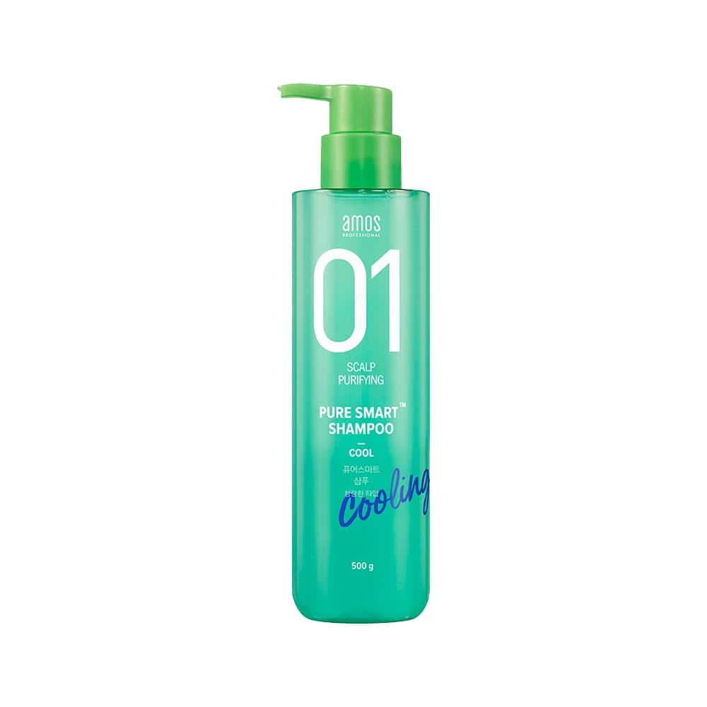 AMOS PROFESSIONAL Pure Smart Shampoo [Cool – For Stuffy-Feeling Scalp] 17.6oz (500g) | Sebum Care & Refreshing Finish | Korean Hair Salon Brand