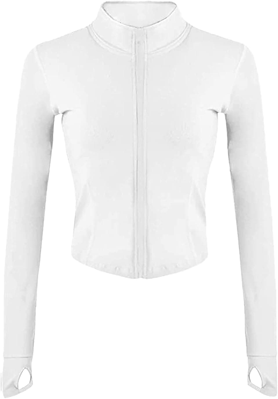Fenclushy Womens Cropped Slim Athletic Yoga Workout Track Sports Zip Up Jacket with Thumb Holes