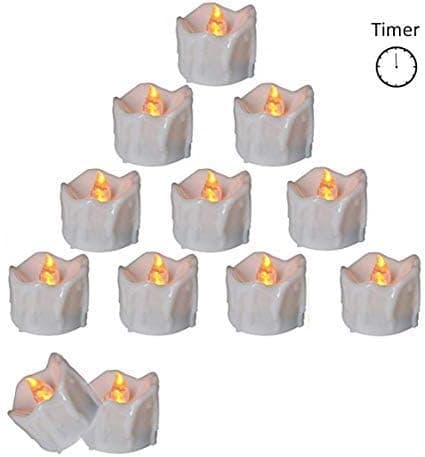 Horeset Flameless Candles with Timer, Amber Yellow Flickering Tealights Battery Operated Votive Candles for Church Christmas Wedding Birthday Home (12 Pack)