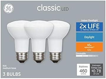 GE Classic 3-Pack 45 W Equivalent Dimmable Daylight R20 LED Light Fixture Light Bulbs