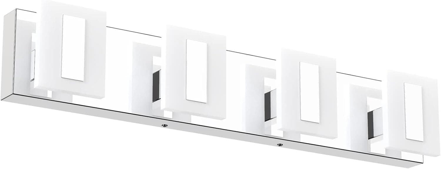 Ralbay Modern Chrome LED Vanity Lights 6000K, 4-Light Acrylic Waterproof Bathroom Light Fixtures Over Vanity Mirror