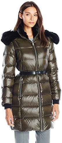 Andrew Marc Women's Down Coat with Leather Belt