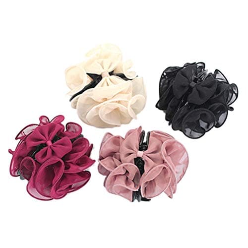 Frcolor 4pcs Rose Hair Claw Clip Beautiful Chiffon Bow Hair Jaw Clip Large Flower Hair Clip for Women (Random Color)