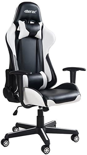 Merax (White) Ergonomic High Back Swivel Racing Style Gaming Chair PU Leather with Lumbar Support and Headrest