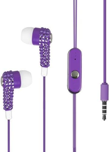 Importer520 3.5mm In-Ear Stereo Headset w/On-off & Mic for Ipod Touch 4th Generation 4g 4 5 5th Gen Apple iPhone 5 5S 5C 4 4S - Purple/Silver Diamante