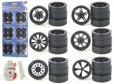 YMCtoys 1:24 Scale Model Car Spokes Black Rims Replacement 6Set