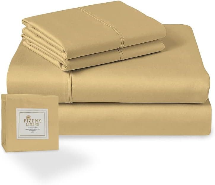 400 Thread Count Cotton Queen Size Sheet Set Tan, 100% Long Staple Cotton Soft Sateen Bed Sheets with Stylish 4 inch Hem, fit Upto 15 inch Deep Pocket (100% Cotton Tan Sheets Queen)