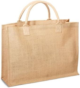 Natural Jute Burlap Tote bag with Cotton webbed handles size17.5"W x 13.5"H x 6"Gusset- CarryGreen Bags