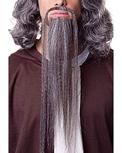 Wizard Beard Goatee Mustache Set Color White - Sepia Costume Wigs 15" Long Human Hair Fiber Merlin Asian Magician Shogun Fancy Dress Face #951