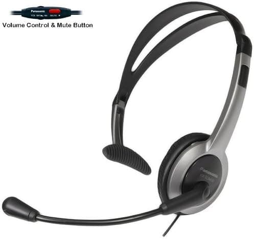 Panasonic Hands-Free Headset with Foldable Comfort Fit Lightweight Headband & Flexible Optimum Voice Microphone with Volume Control & Mute Switch For The Panasonic KX-TGA651 - KX-TG6582T & KX-TG6583T DECT 6.0 PLUS Link-to-Cell Cordless Phone System