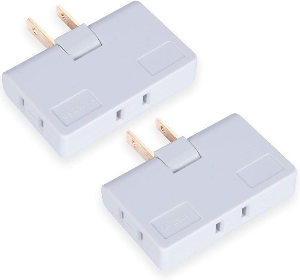 3 Way Wall Outlet Extender, 2-Prong Swivel Indoor Wall Power Outlet Extender Plug, AC Mini Plug Wall Tap, Ultra Compact - Perfect for Cell Phones, Tablet, Camera Chargers (White)