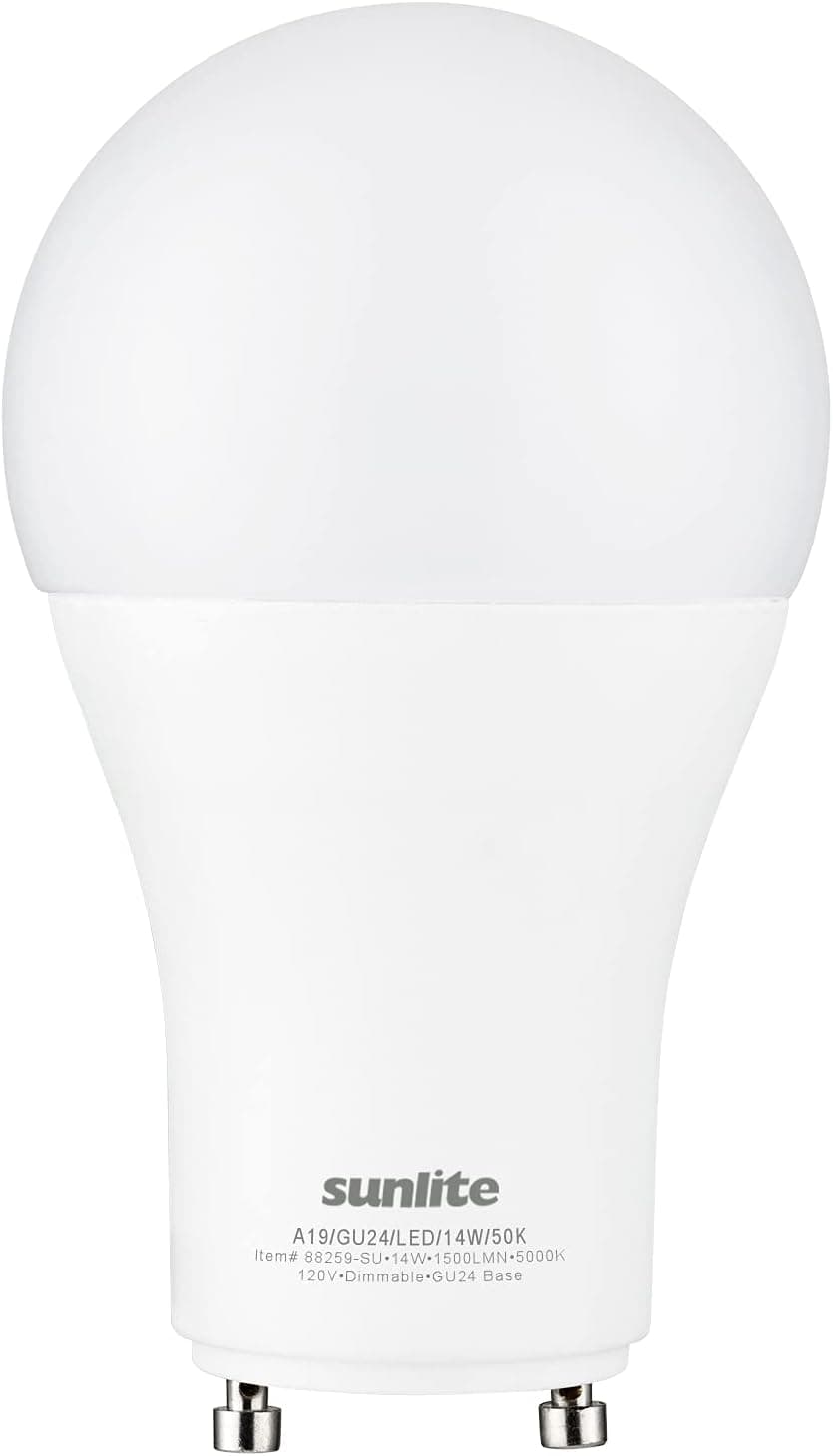 Sunlite 88259 LED A19 Light Bulb, 14 Watts (100W Equivalent) 1500 Lumens, GU24 Twist and Lock Base, Dimmable, UL Listed, 5000K Super White, 1 Pack