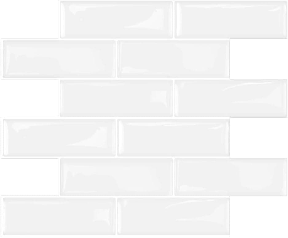 Vamos Tile Peel and Stick Subway Tiles, Self Adhesive Kitchen Backsplash 3D Wall Sticker in White (Pack of 5, Thicker Design)