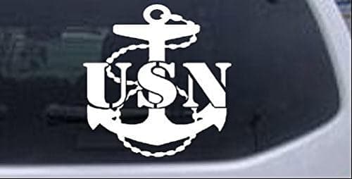 Rad Dezigns USN Navy Anchor Military Car or Truck Window Laptop Decal Sticker - White 6in X 5.9in