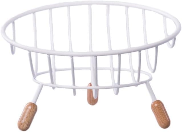 Premium White Wire Fruit Bowl Party Centerpiece With Wooden Feet