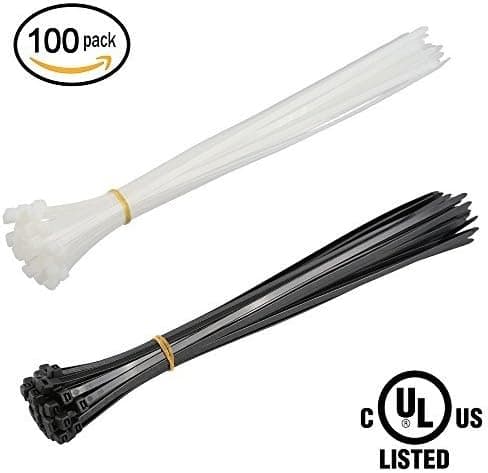 Simple Deluxe Self-Locking Nylon Zip Ties Electrical Cable Kit, 12-Inch 100pcs, Black & White