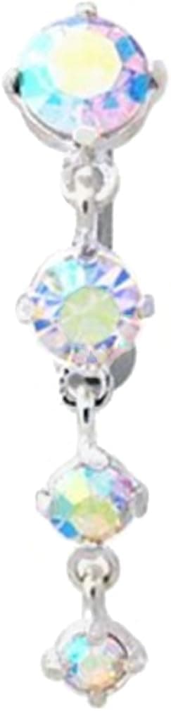 playful piercings Top Mount 4 Gem Swing Drop Dangle Reverse Belly Button Navel Ring (5 Colors Available) 14g
