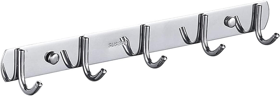 Wall Mounted Coat Rack Hooks , Heavy-Duty Stainless Steel Hanger with 5 Hooks, Hanging Coat Rack for Towels, Clothes, Keys, Robes, Hats, Bathroom