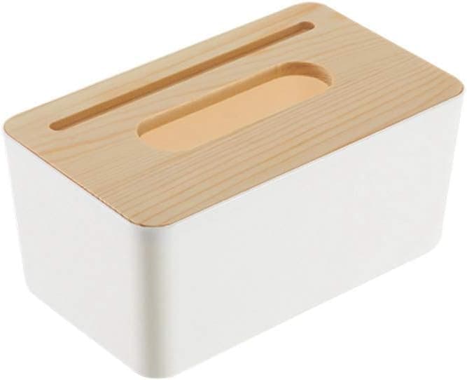 Tissue Box Plastic Removable Wood Cover Holder Storage Organizer for Home Car Office (Rectangle)