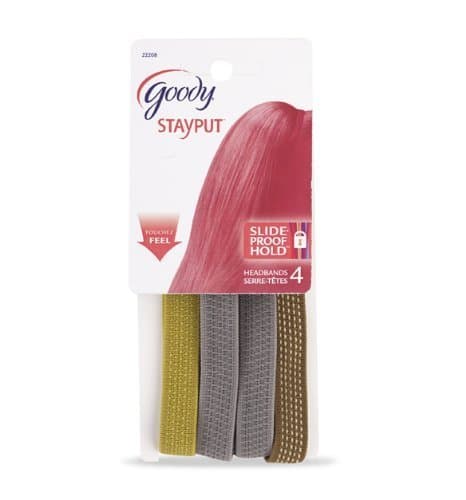 Goody Slide Proof Stayput Headwraps, Thin Assorted Color, - 2 Packs Of 4 Count = 8 Count