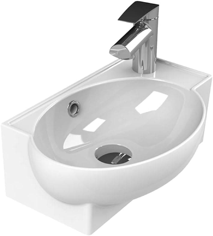 CeraStyle 001300-U-One Hole Mini Curved Corner Ceramic Wall Mounted/Vessel Sink, White