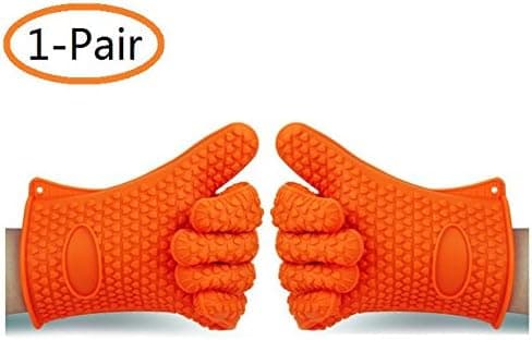 YOQXHY@ Silicone Kitchen Cooking Gloves,Oven Gloves,Scald Proof,Heat Proof,Non-Slip,Water Proof for BBQ,Baking,Oven,Grill,Cooking,Camping,Microwave Oven (1 Pair,Orange)