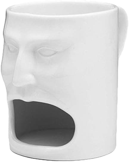 Yardwe Ceramic Coffee Mug with Cookie or Tea Bag Holder Face Shaped Ceramic Tea Drink Cup for Breakfast Party Afternoon Tea