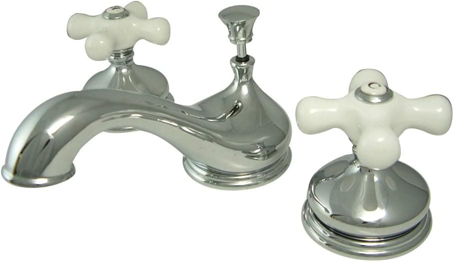 Kingston Brass KS1161PX Heritage Widespread Lavatory Faucet with Porcelain Cross Handle, Polished Chrome, 8-Inch Adjustable Center