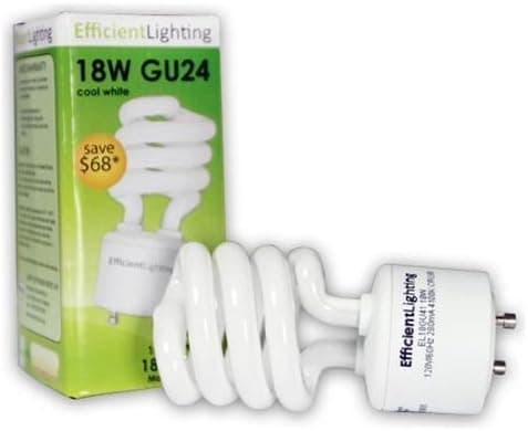 Efficient Lighting GU24, 18 Watt,Cool White Light, Compact Fluorescent Spiral Bulb