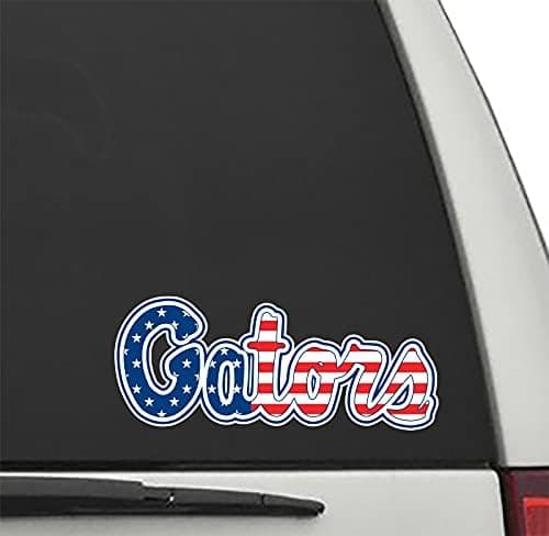 Florida Gators American Flag Gators Script Vinyl Decal 8" Car Window Sticker