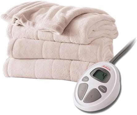 Sunbeam Channeled Velvet Plush Electric Heated Blanket Twin Seashell