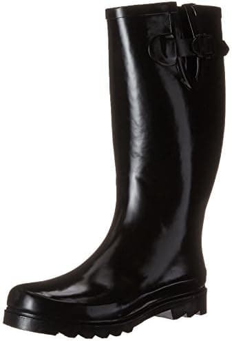 Twisted Women’s Rubber Rain Boots | Ladies, Knee High, Jelly Lined Water Resistant, Black, 9