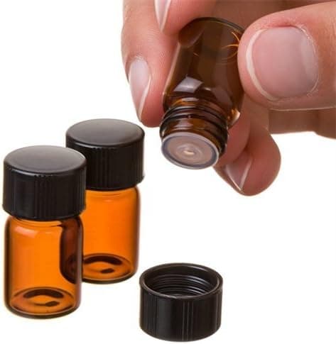 2ml (5/8 dram) Amber Glass Bottles with Orifice Reducer and Cap for Essential Oils, Chemistry Lab Chemicals, Colognes & Perfumes 24 pieces