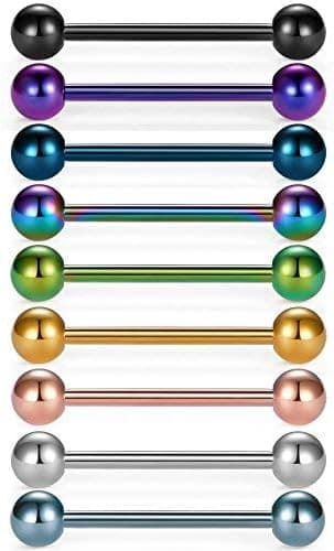 vcmart 12mm-18mm 14G Tongue Rings Nipple Straight Barbells Surgical Steel Body Piercing Jewelry