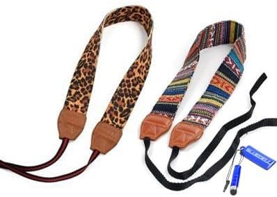 Bluecell NC-513 Leopard Pattern and LC-006A Multi Color Digital SLR Camera Camcorder Neck Shoulder Straps Belt for Canon Nikon Samsung Olympus Sony Fujifilm Panasonic