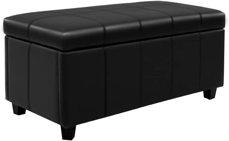 Homestripe 36Inch Damara Lift-Top Storage Ottoman Bench with Faux-Leather Upholstery, Midnight Black