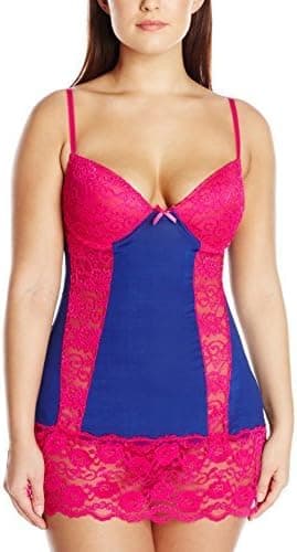 Just Sexy Women's Micro and Lace Molded Cup Babydoll Plus Size