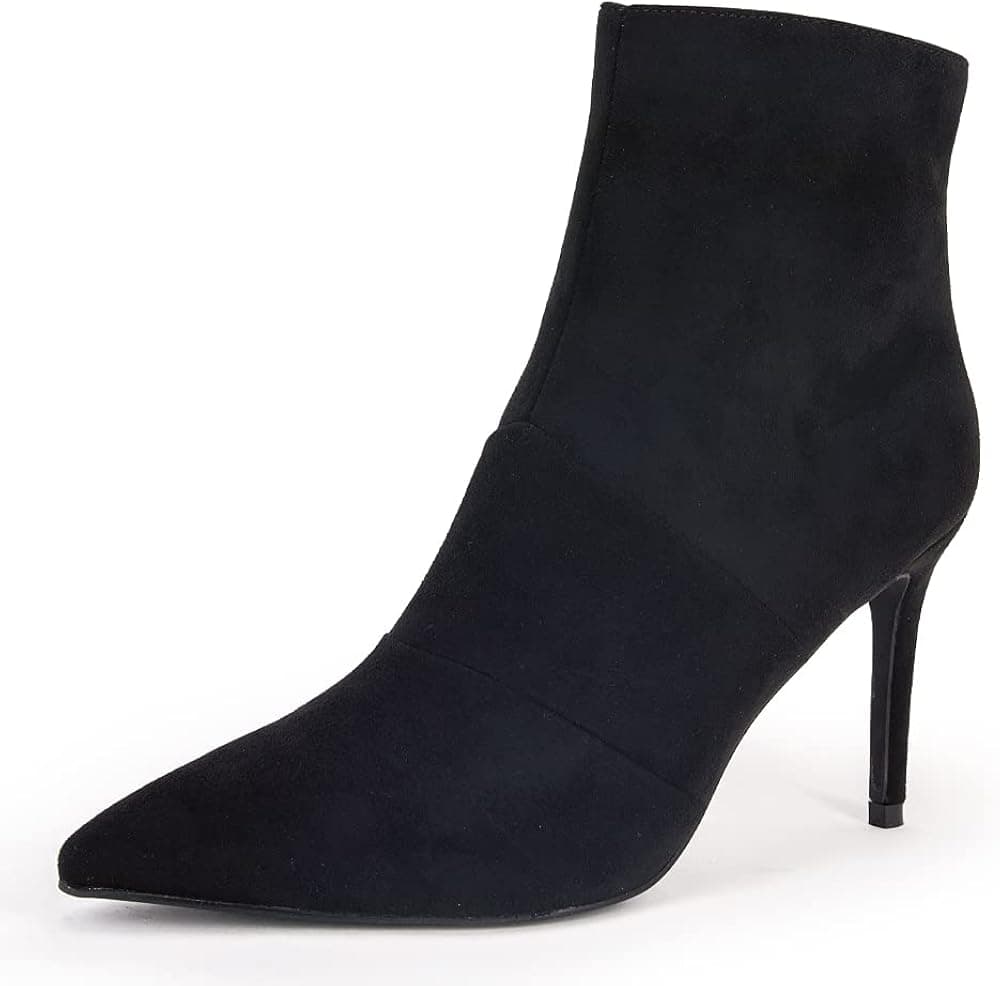 VETASTE Dress Boots for Women, High Heel Boots Ankle Boots Stiletto Pointed Toe Booties Classical Side Zipper Fall Winter Fashion Boot Shoes